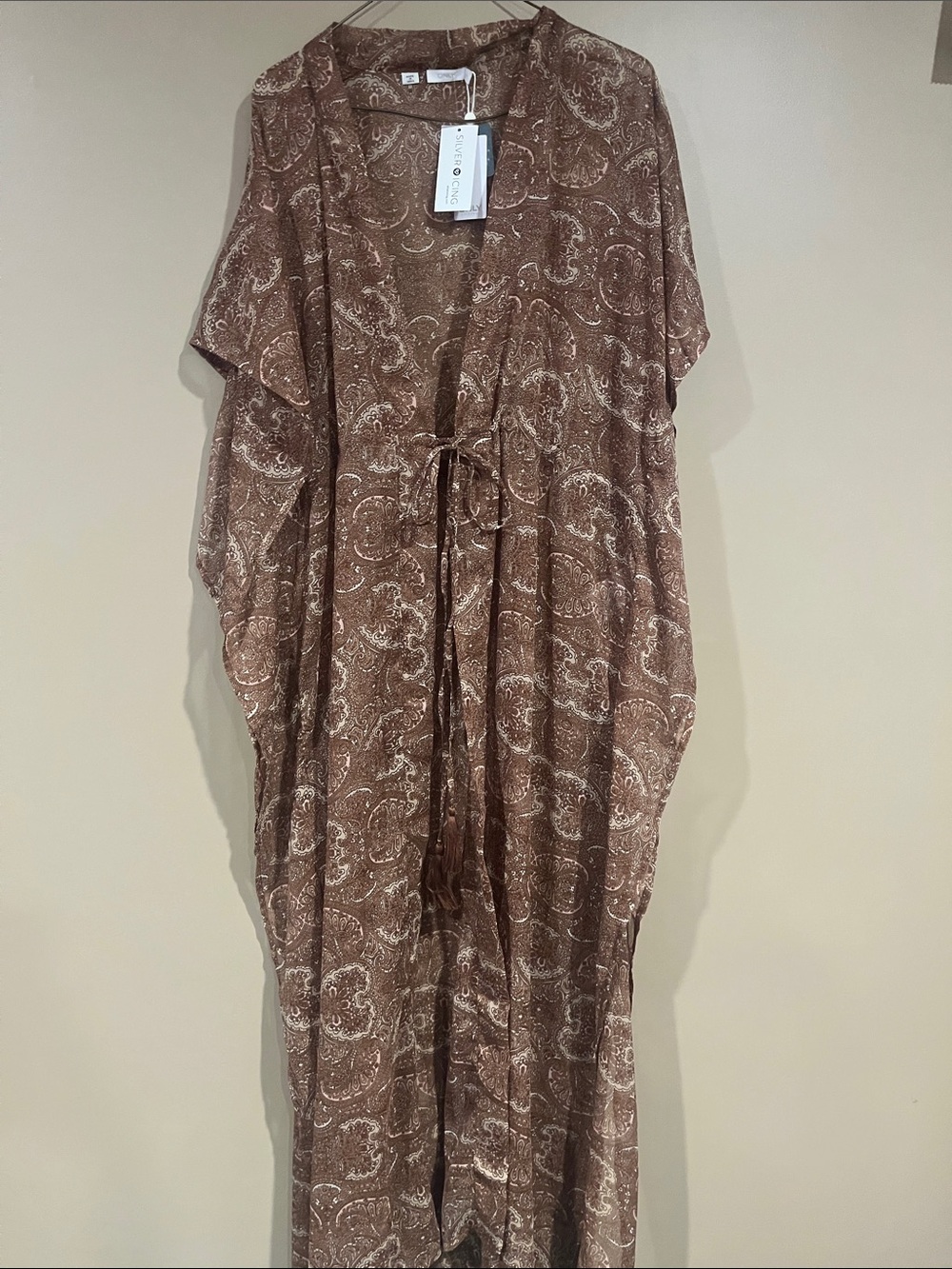 Only Brown Paisley Tie-Front Duster Cardigan